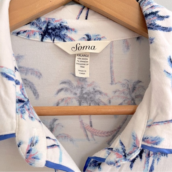 Soma Cool Nights Notch Collar Pajama Top Size XXL Tropical Loungewear - Picture 3 of 6